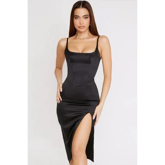 House of CB | Dresses | House Of Cb Glossy Satin Scoop Neck High Slit Slip Cocktail Midi Dress In Black | Poshmark House of CB | Dresses | House Of Cb Glossy Satin Scoop Neck High Slit Slip Cocktail Midi Dress In Black | Poshmark